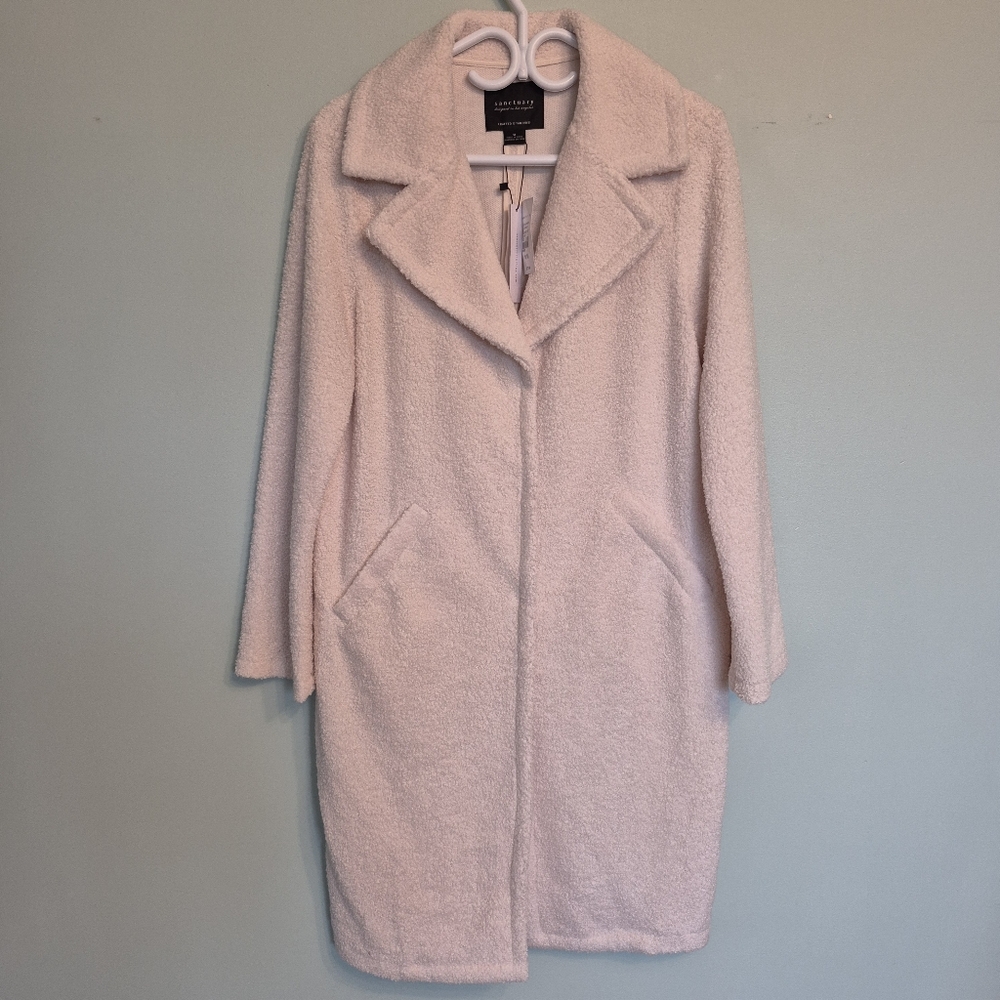 NWT Anthropologie Sanctuary Women's Neutral Minimalist Ivory Teddy Coat Size M - Picture 2 of 8